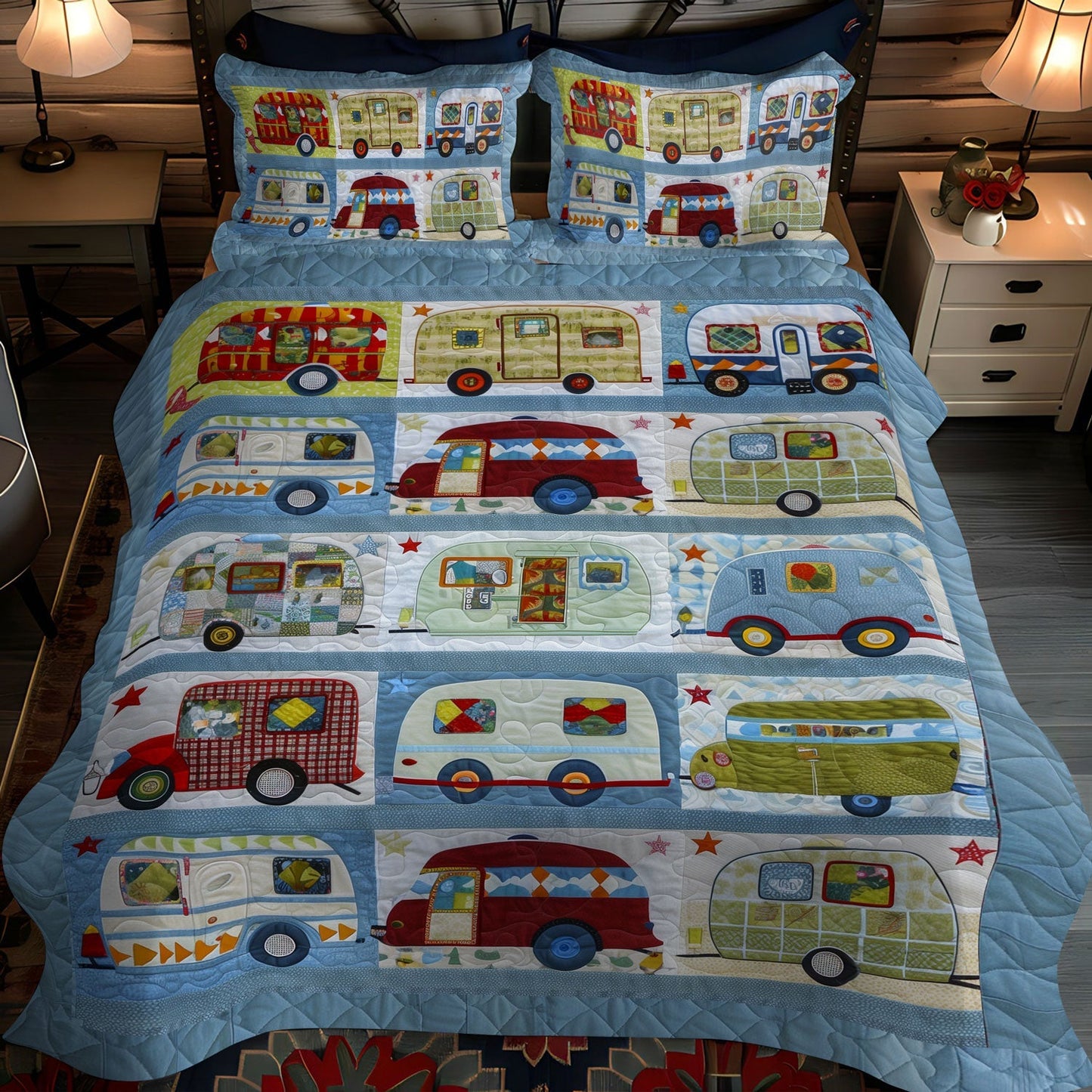 Vintage Camper Dreams 3-Piece Quilted Bedding Set - Single (59" x 70")