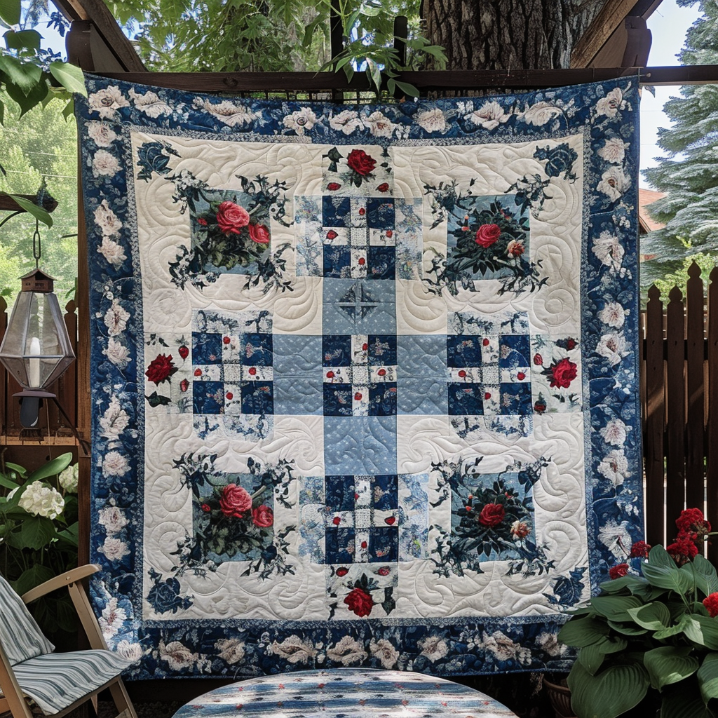 Vintage Roses Patchwork Quilted Blanket - Throw (55" x 60")
