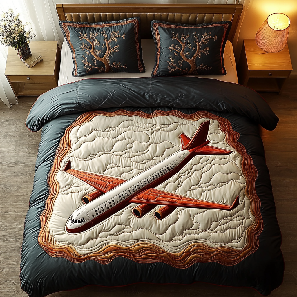 Vintage Airplane 3-Piece Quilted Bedding Set - Single (59" x 70")