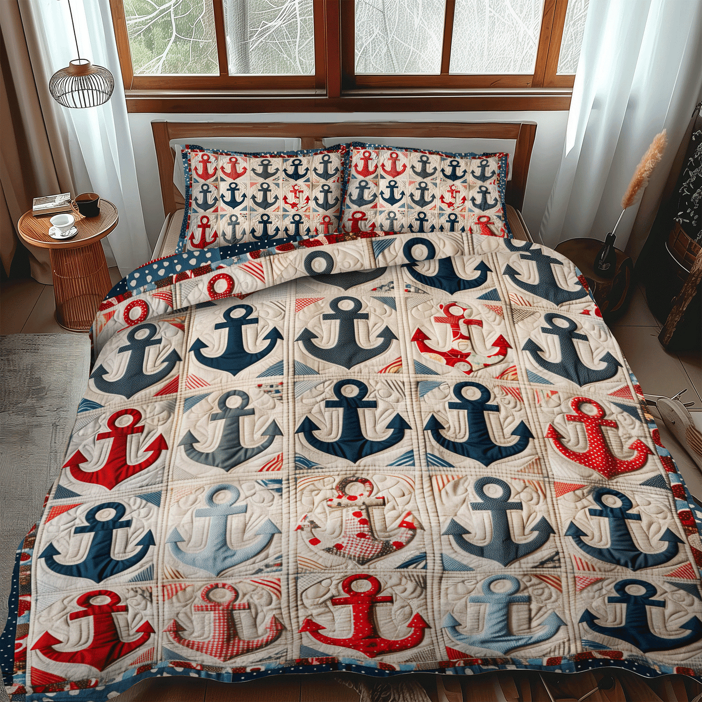 Vintage Anchors 3-Piece Quilted Bedding Set - Single (59" x 70")