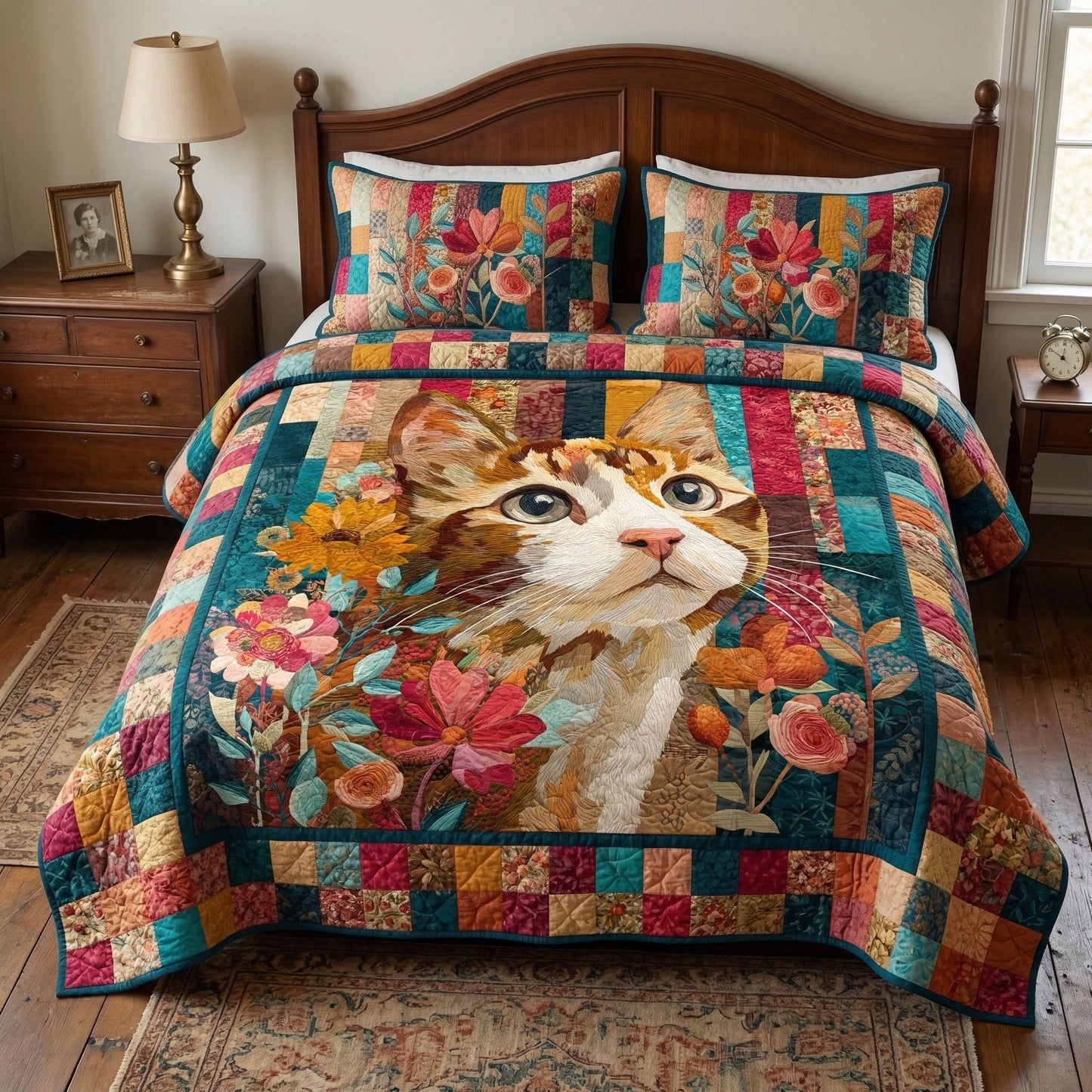 Vintage Cat 3-Piece Quilted Bedding Set - Single (59" x 70")