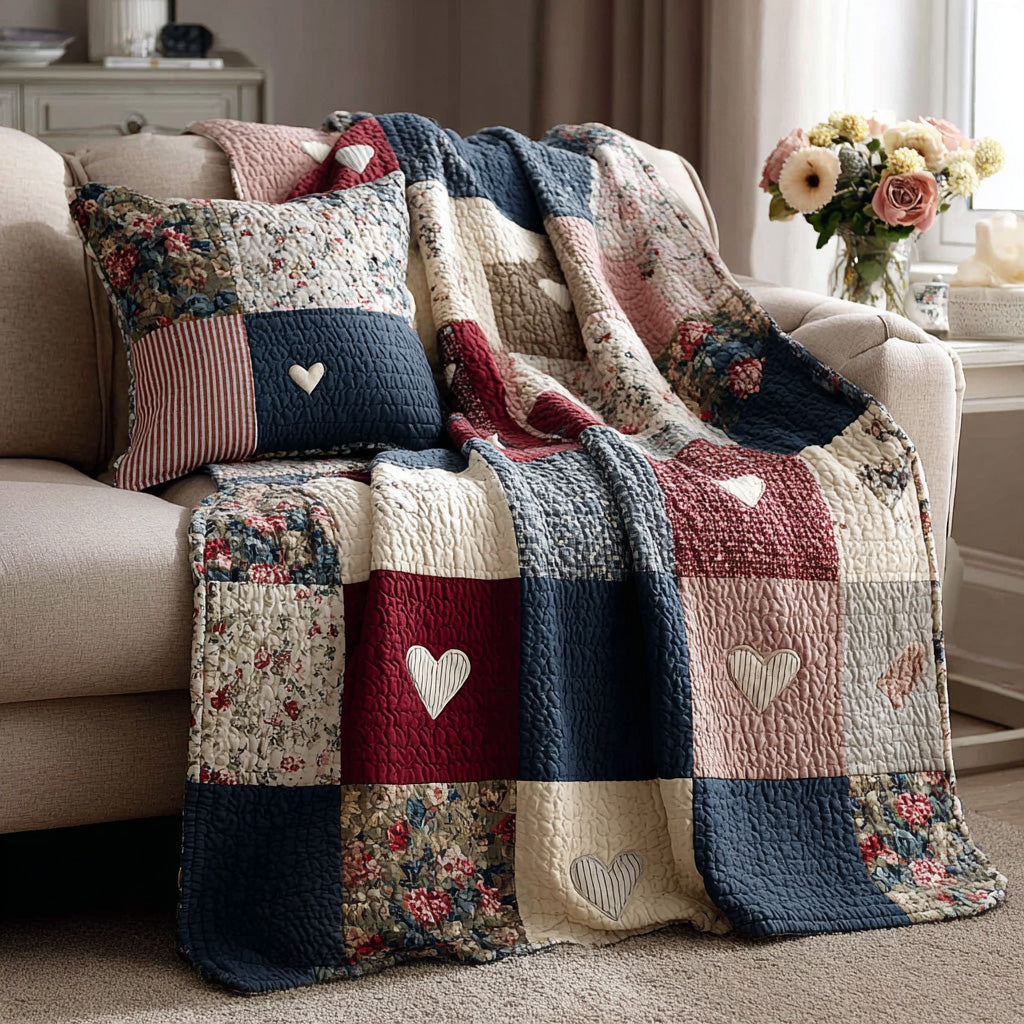 Vintage Cottage Heart Quilted Blanket - Baby (30" x 40") - Pack 1