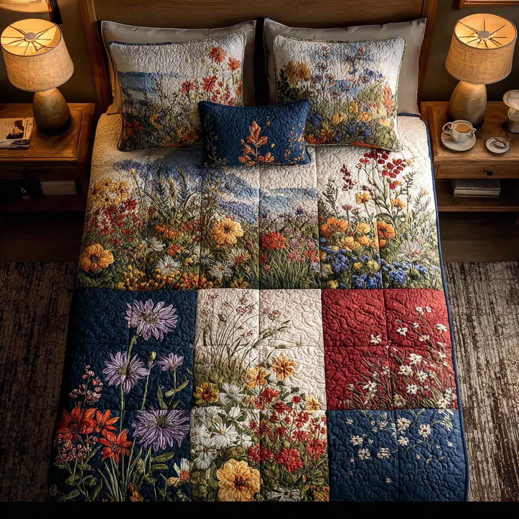 Vintage Meadow 3-Piece Quilted Bedding Set - Single (59" x 70")