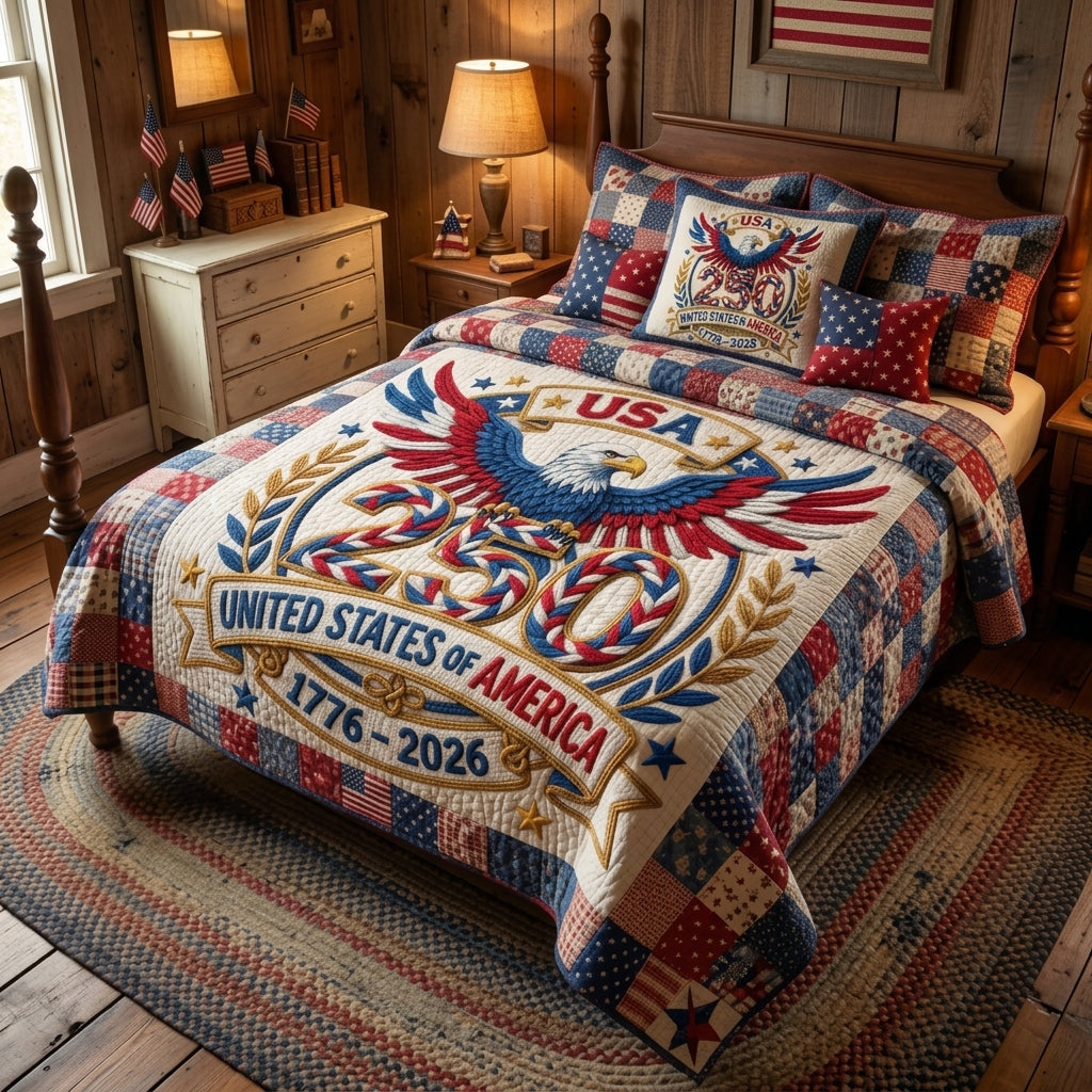 Vintage Patriotic Flight 3-Piece Quilted Bedding Set - Single (59" x 70")