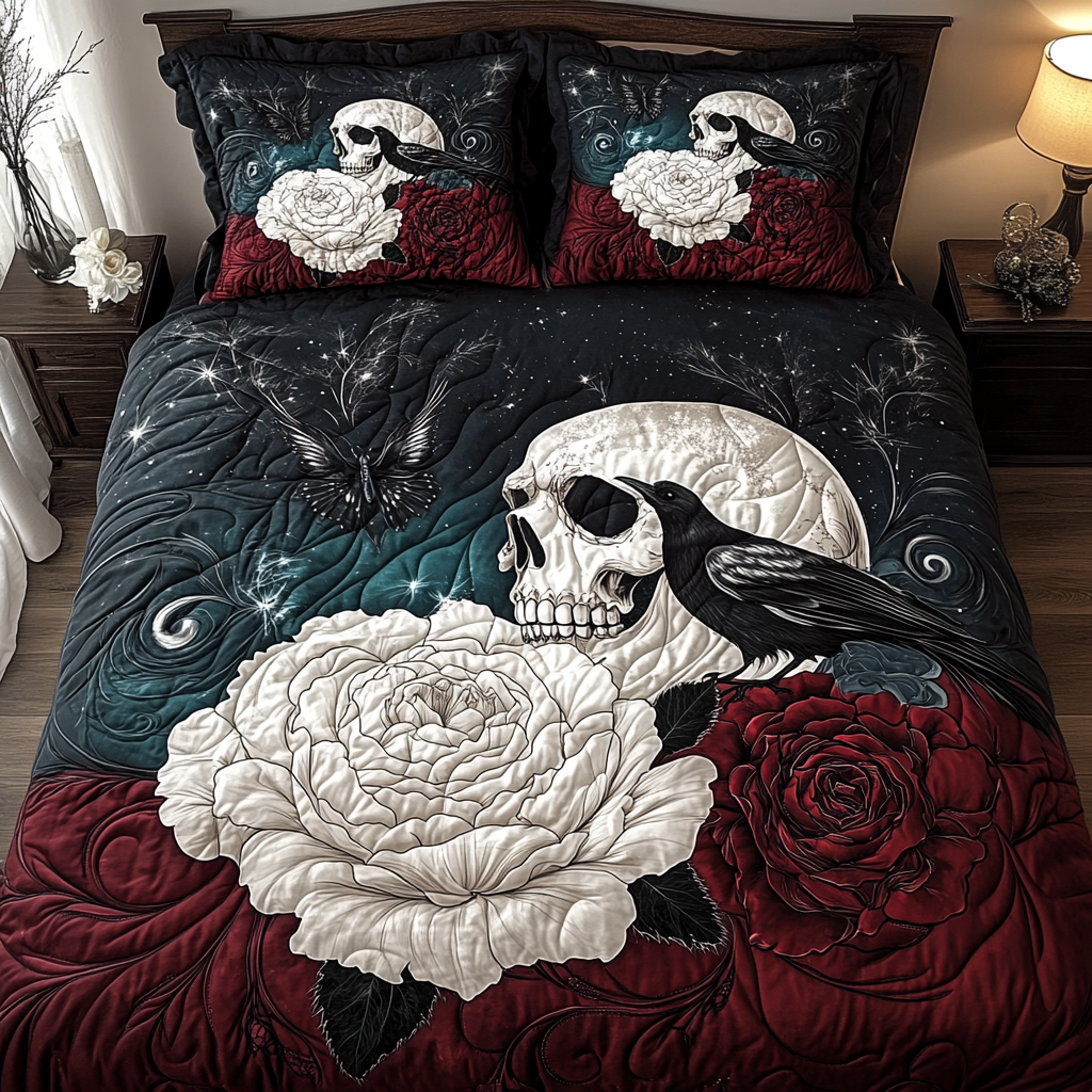Vintage Skull Dreams 3-Piece Quilted Bedding Set - Single (59" x 70")