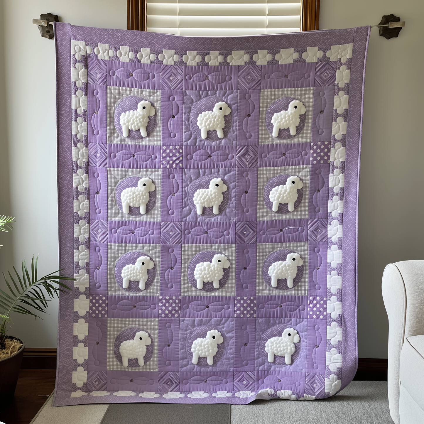 Violet Dream Sheep Quilted Blanket - Throw (55" x 60")