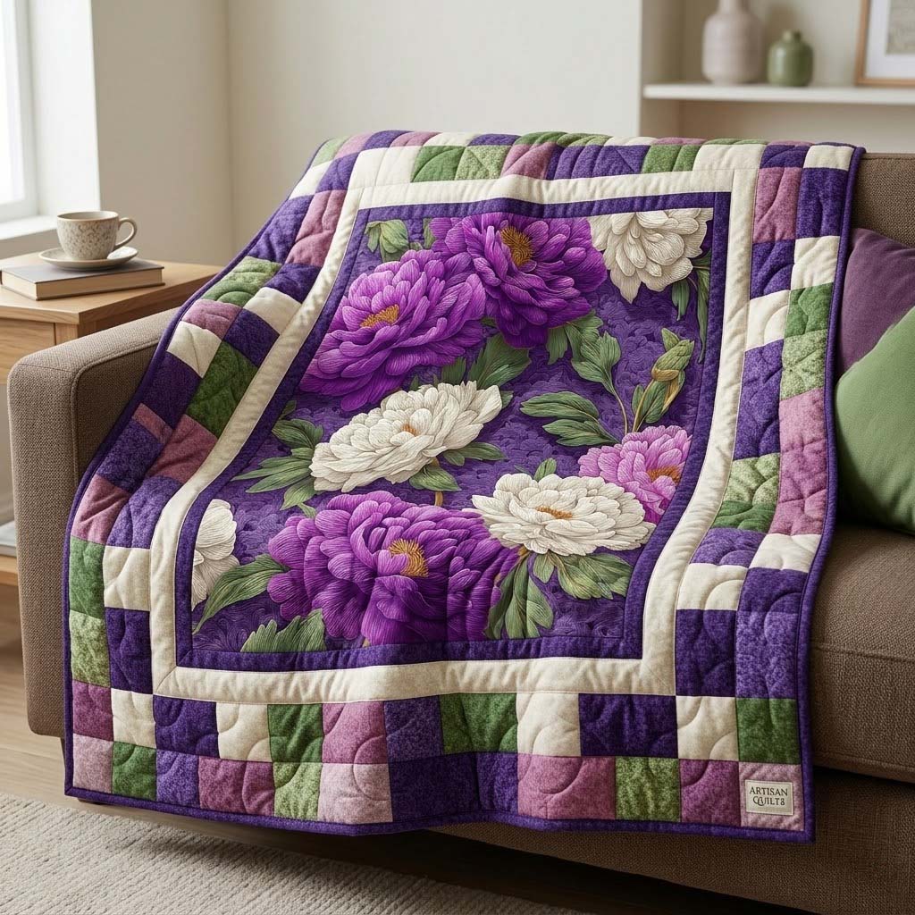 Violet Peony Patchwork Quilted Blanket - Baby (30" x 40") - Pack 1