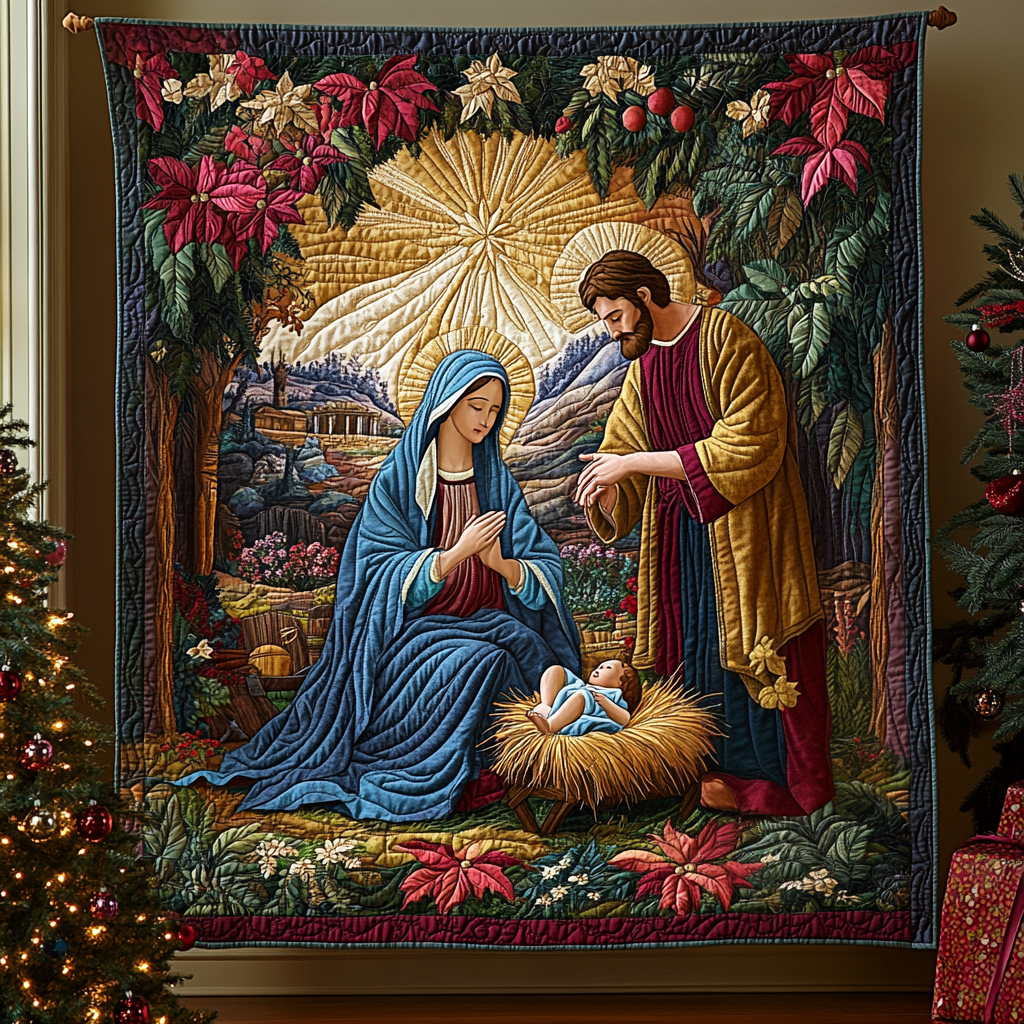 Virgin Mother And Child Quilted Blanket - Throw (55" x 60")