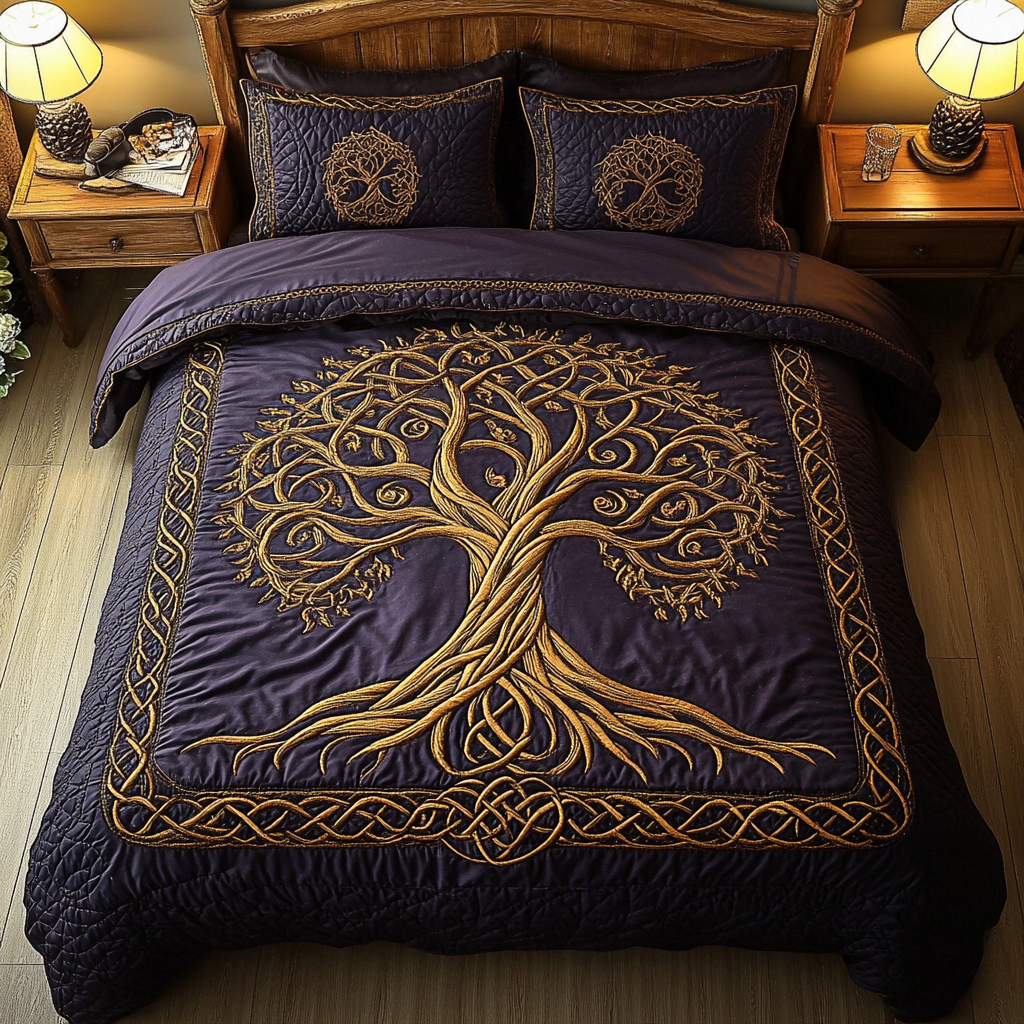 Vitality Tree 3-Piece Quilted Bedding Set - Single (59" x 70")