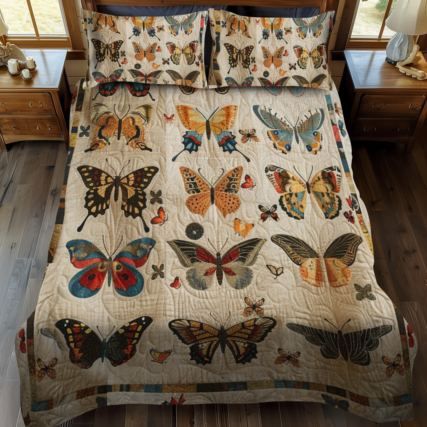 Vivid Butterflies 3-Piece Quilted Bedding Set - Single (59" x 70")