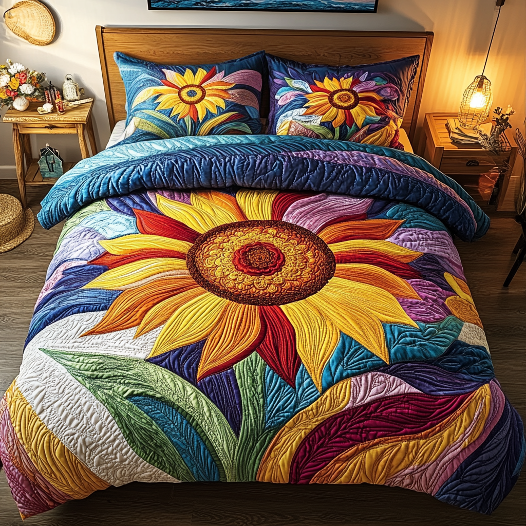 Vivid Flora 3-Piece Quilted Bedding Set - Single (59" x 70")