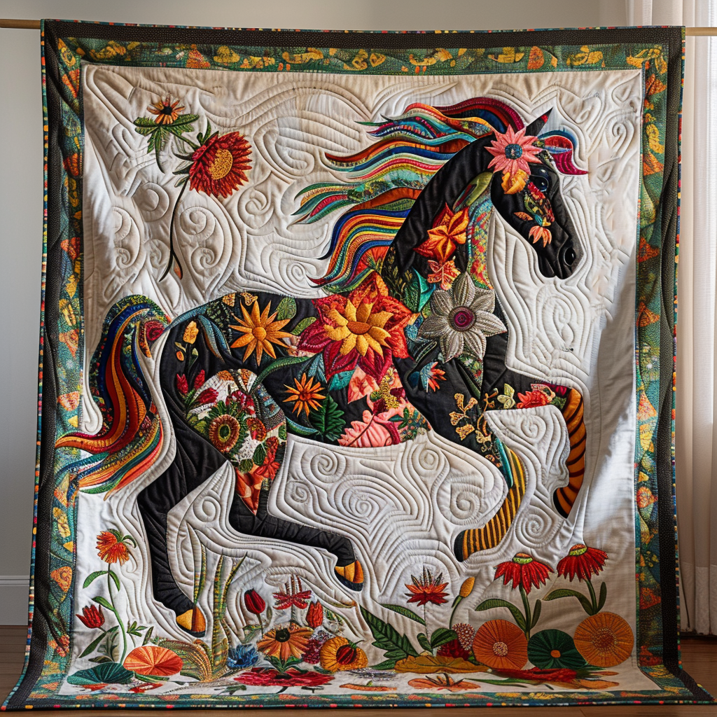 Vivid Horse Quilted Blanket - Throw (55" x 60")