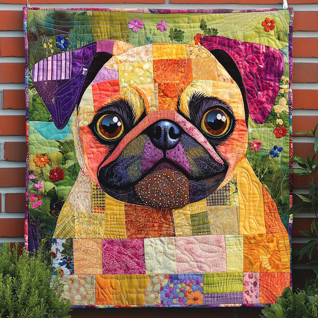 Vivid Pug Quilted Blanket - Throw (55" x 60")