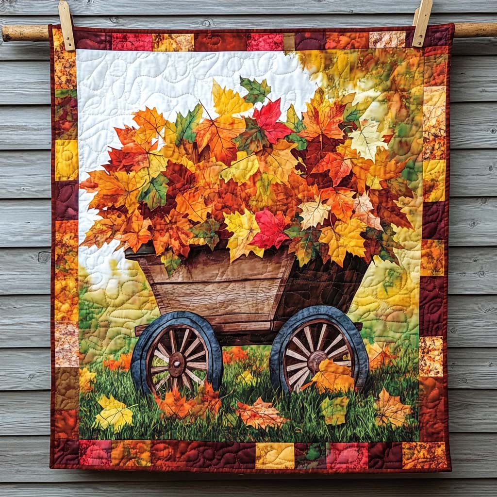 Wagon Of Autumn Leaves Quilted Blanket - Throw (55" x 60")