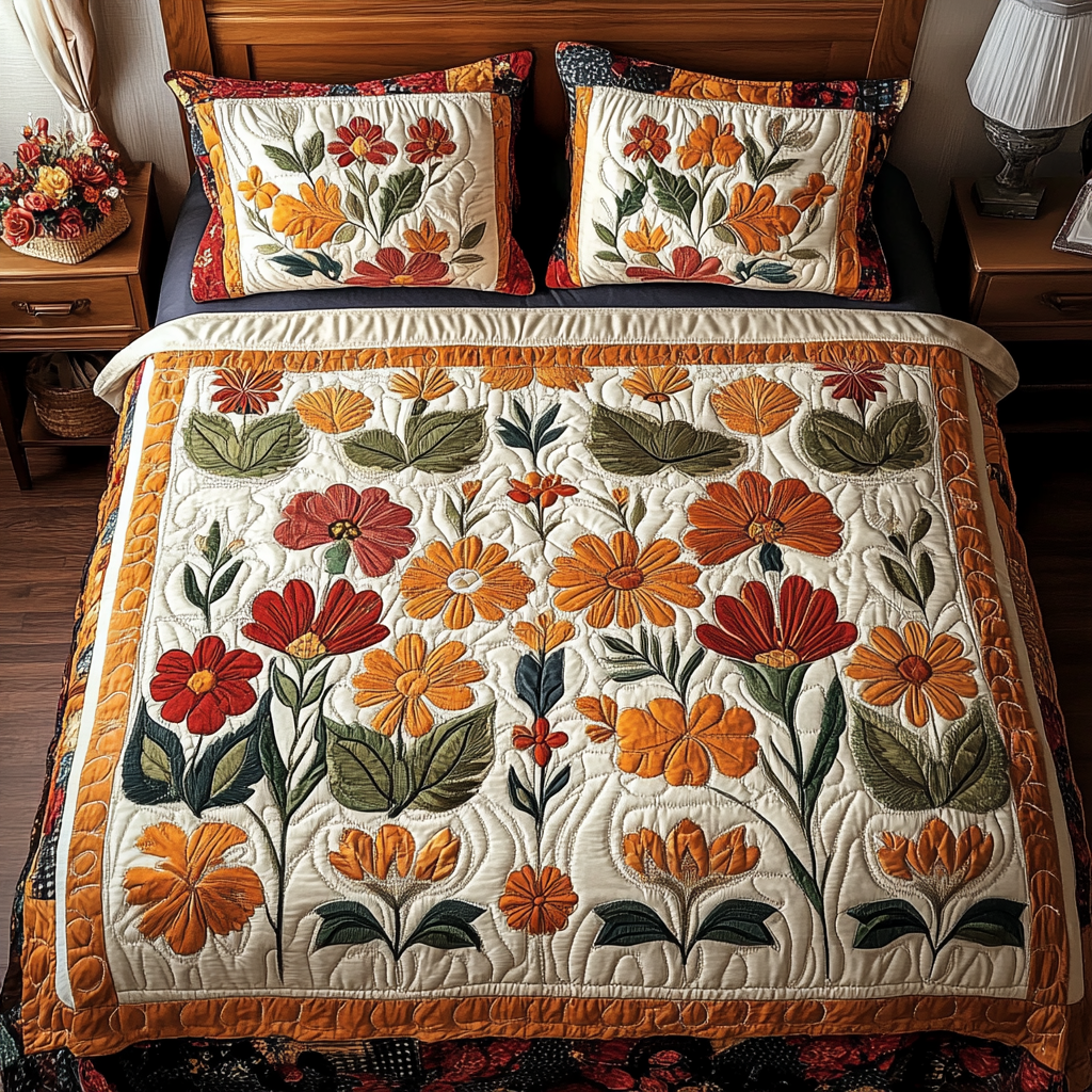 Warm Garden 3-Piece Quilted Bedding Set - Single (59" x 70")