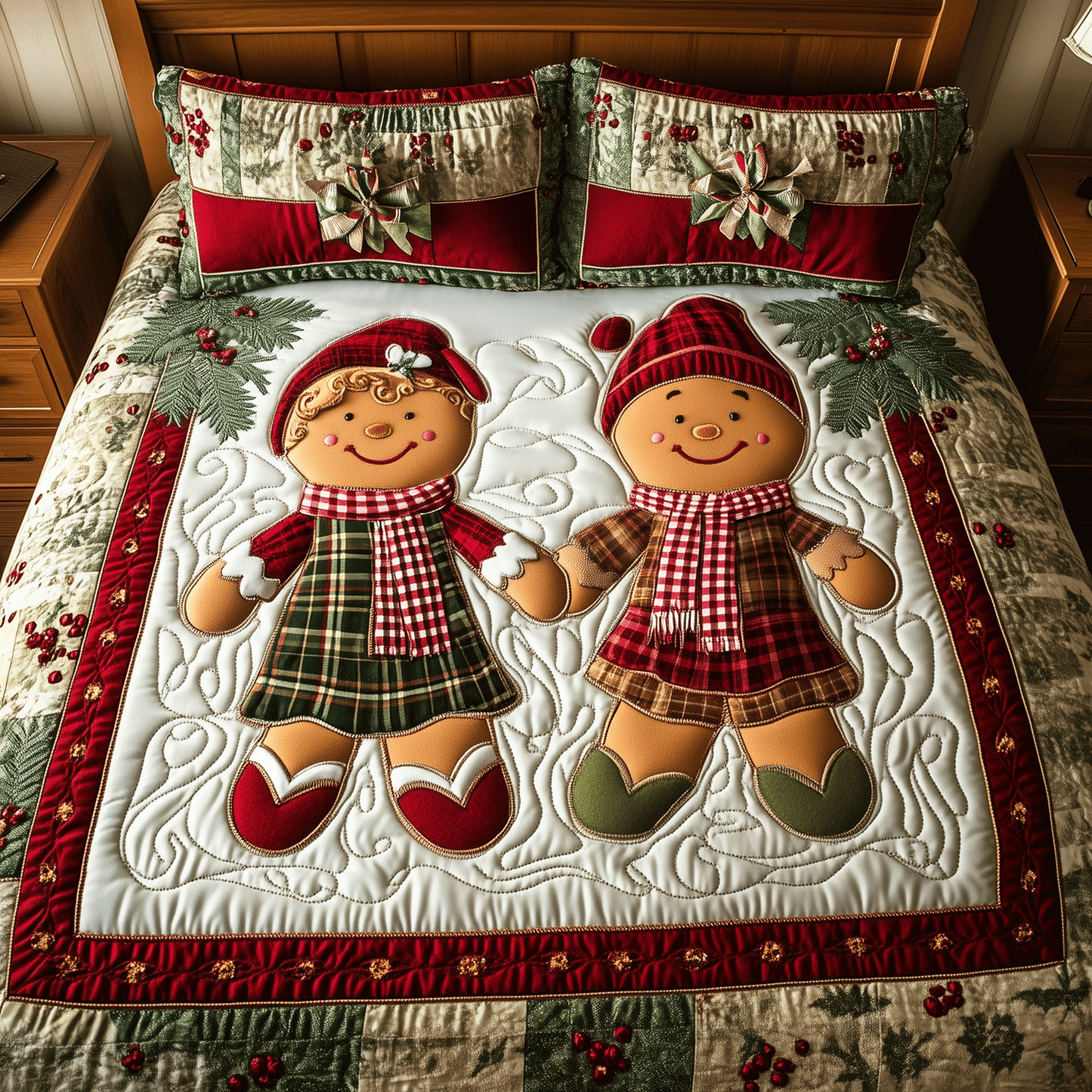 Warm Gingerbread Embrace 3-Piece Quilted Bedding Set - Single (59" x 70")