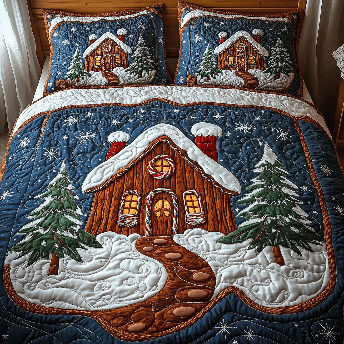 Warm Gingerbread Nights 3-Piece Quilted Bedding Set - Single (59" x 70")