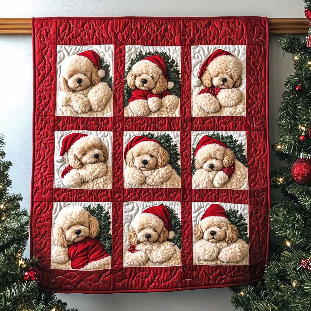 Warm Poodle Hugs Quilted Blanket - Throw (55" x 60")