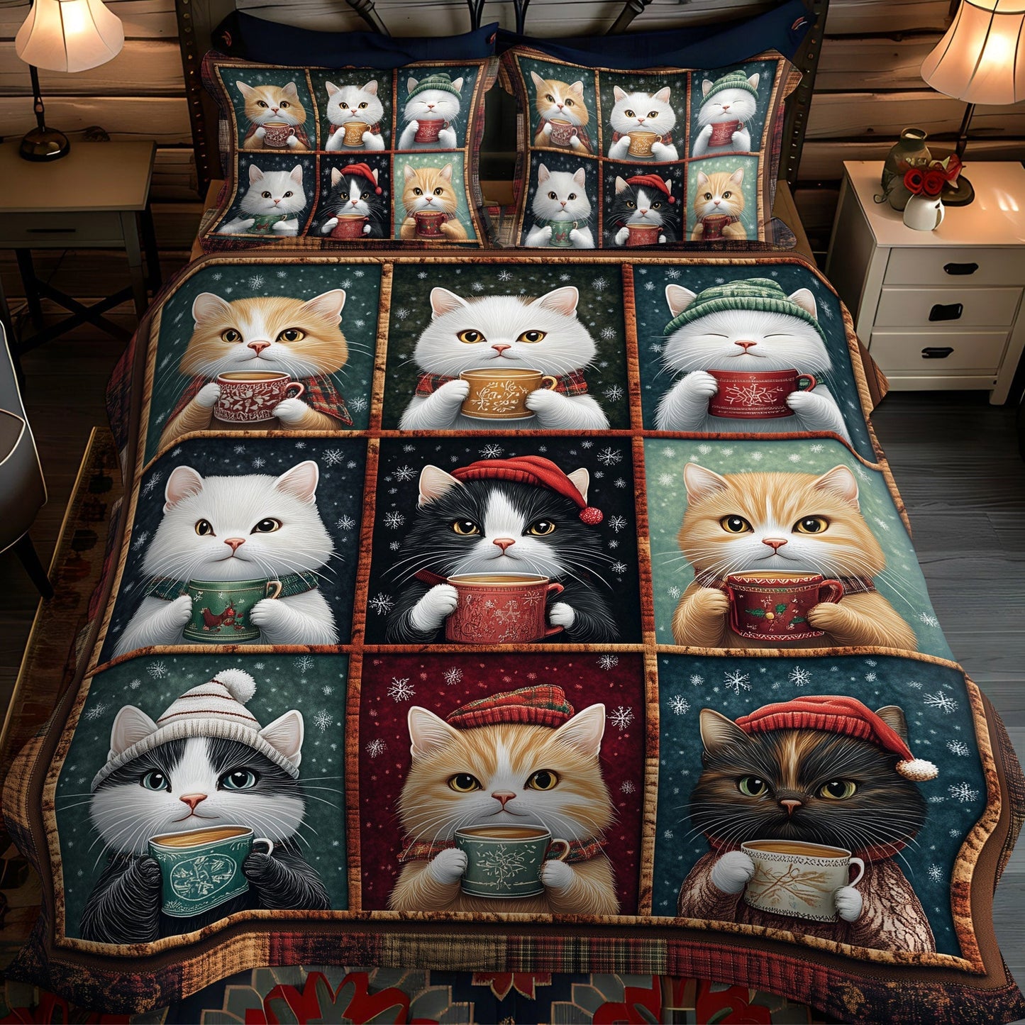 Warm Whiskers 3-Piece Quilted Bedding Set - Single (59" x 70")