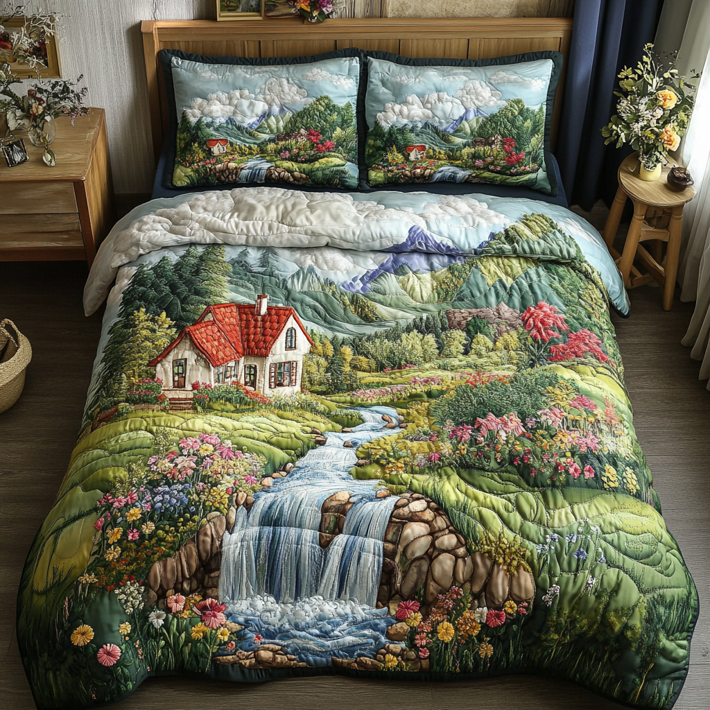 Waterfall Dream 3-Piece Quilted Bedding Set - Single (59" x 70")
