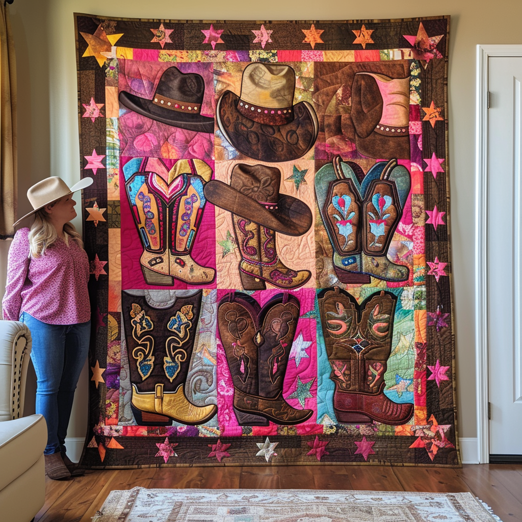 Western Boot Quilted Blanket - Throw (55" x 60")