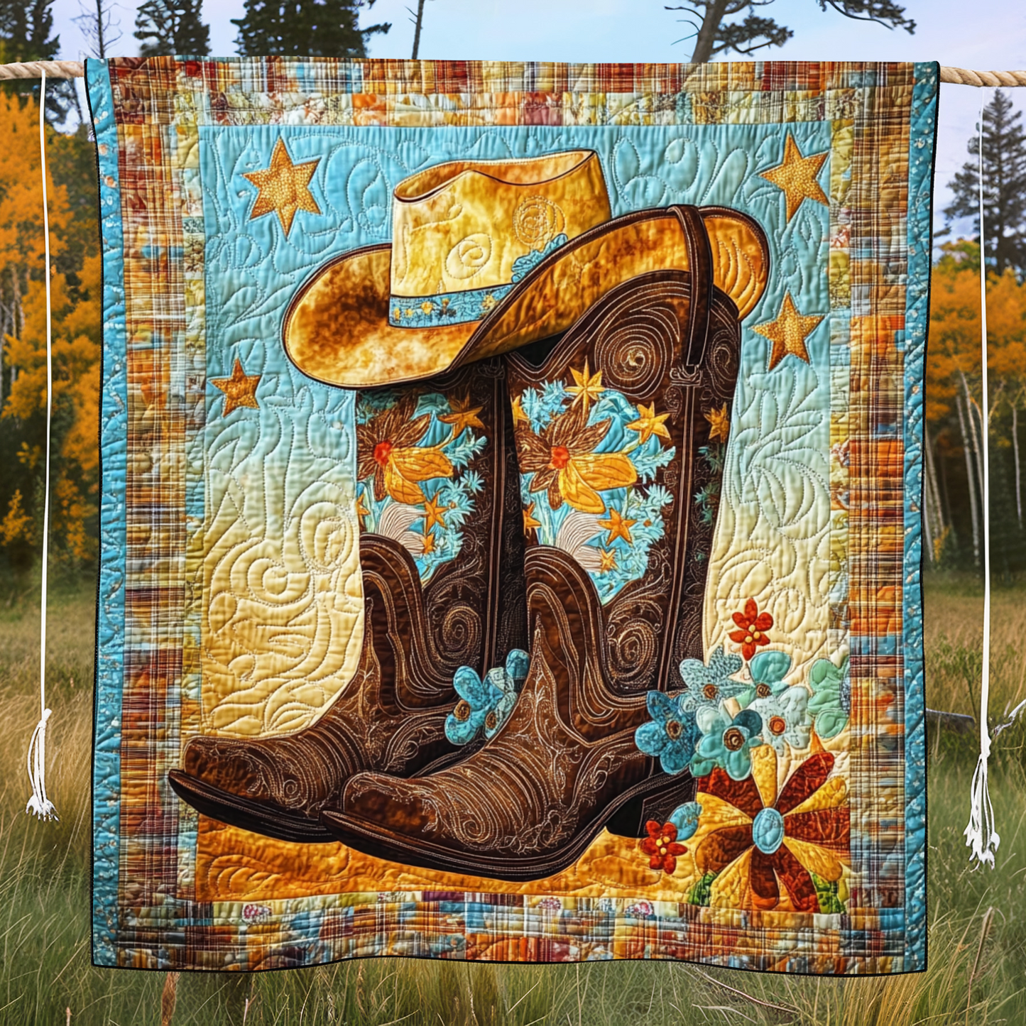 Western Flourish Quilted Blanket - Throw (55" x 60")