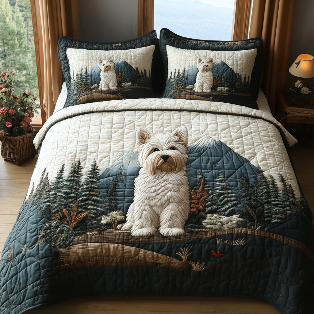 Westie Pride 3-Piece Quilted Bedding Set - Single (59" x 70")