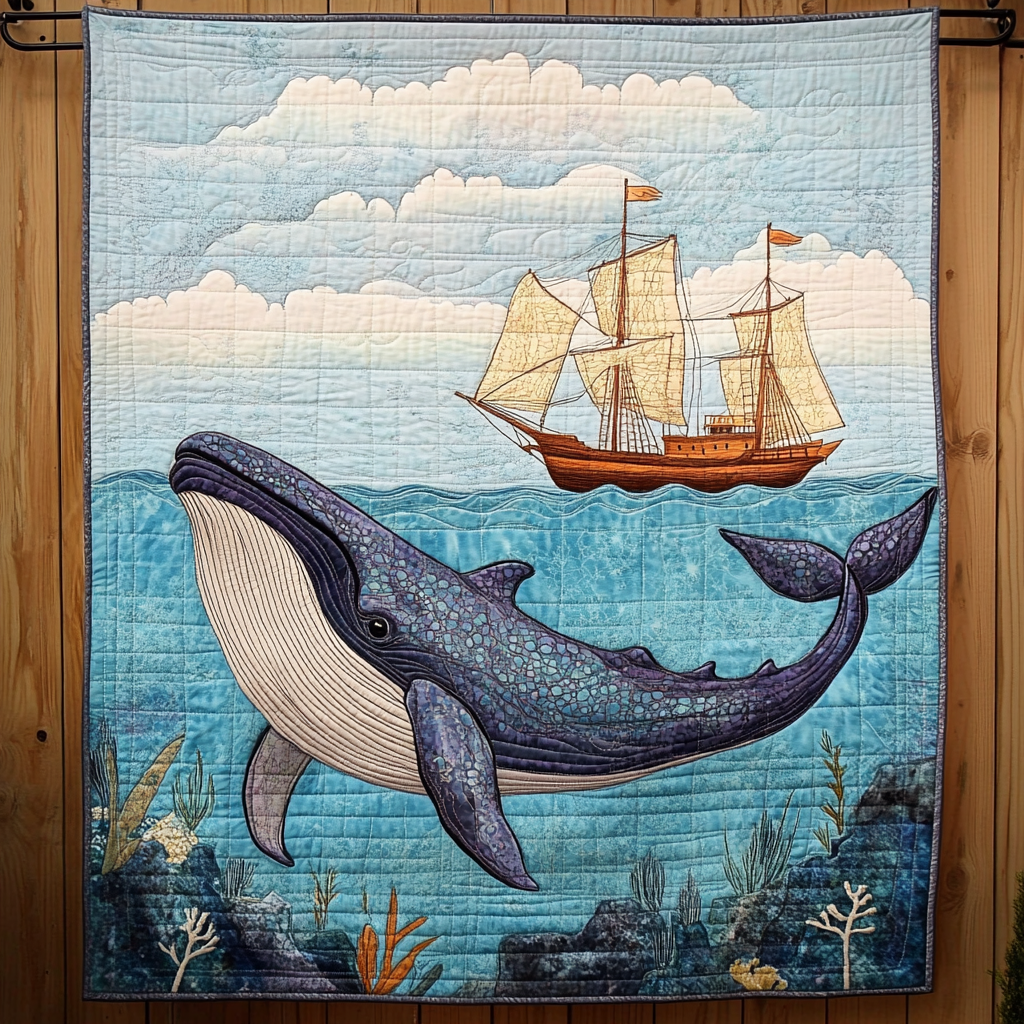 Whale And Dutchmen Quilted Blanket - Throw (55" x 60")