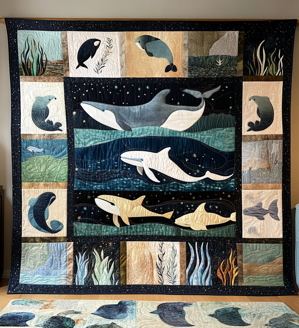 Whale Night Quilted Blanket - Throw (55" x 60")