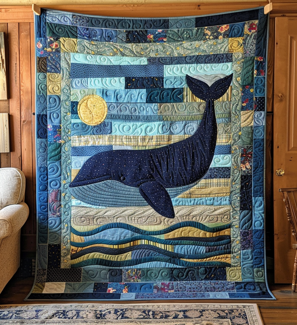 Whale's Journey Quilted Blanket - Throw (55" x 60")