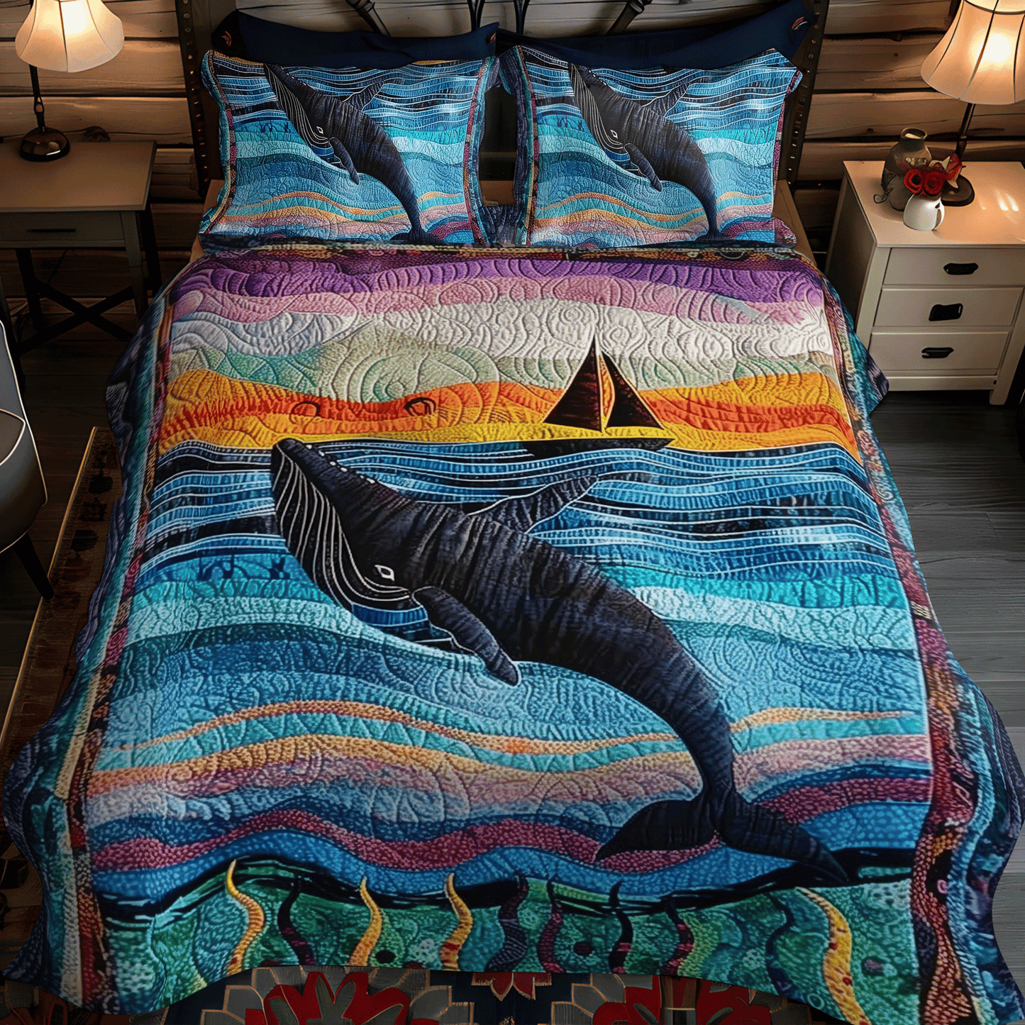 Whale's Whisper 3-Piece Quilted Bedding Set - Single (59" x 70")