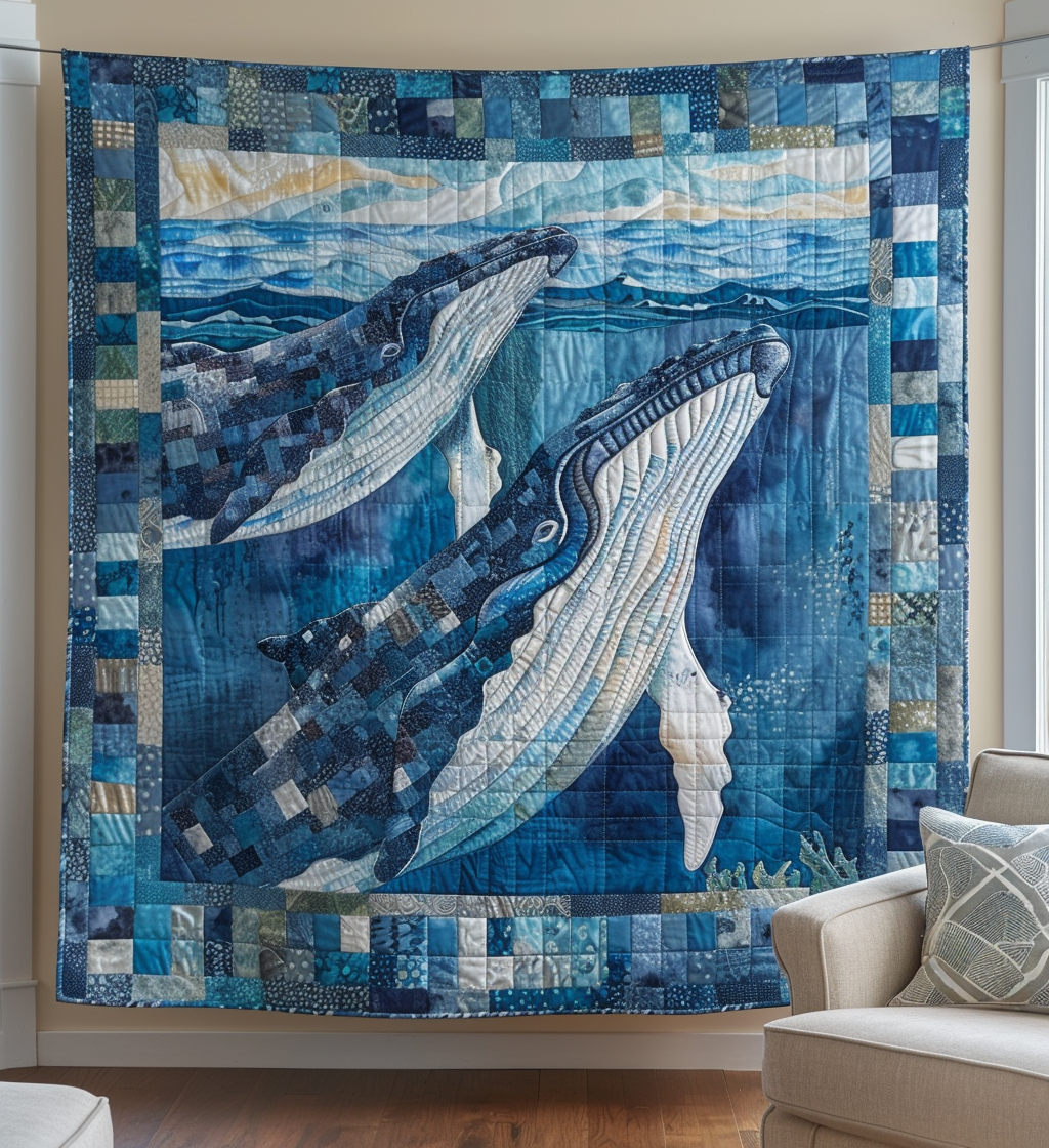Whale's Whisper Quilted Blanket - Throw (55" x 60")