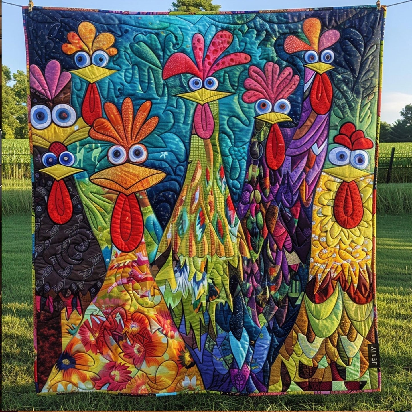 Whimsical Chickens Quilted Blanket - Throw (55" x 60")