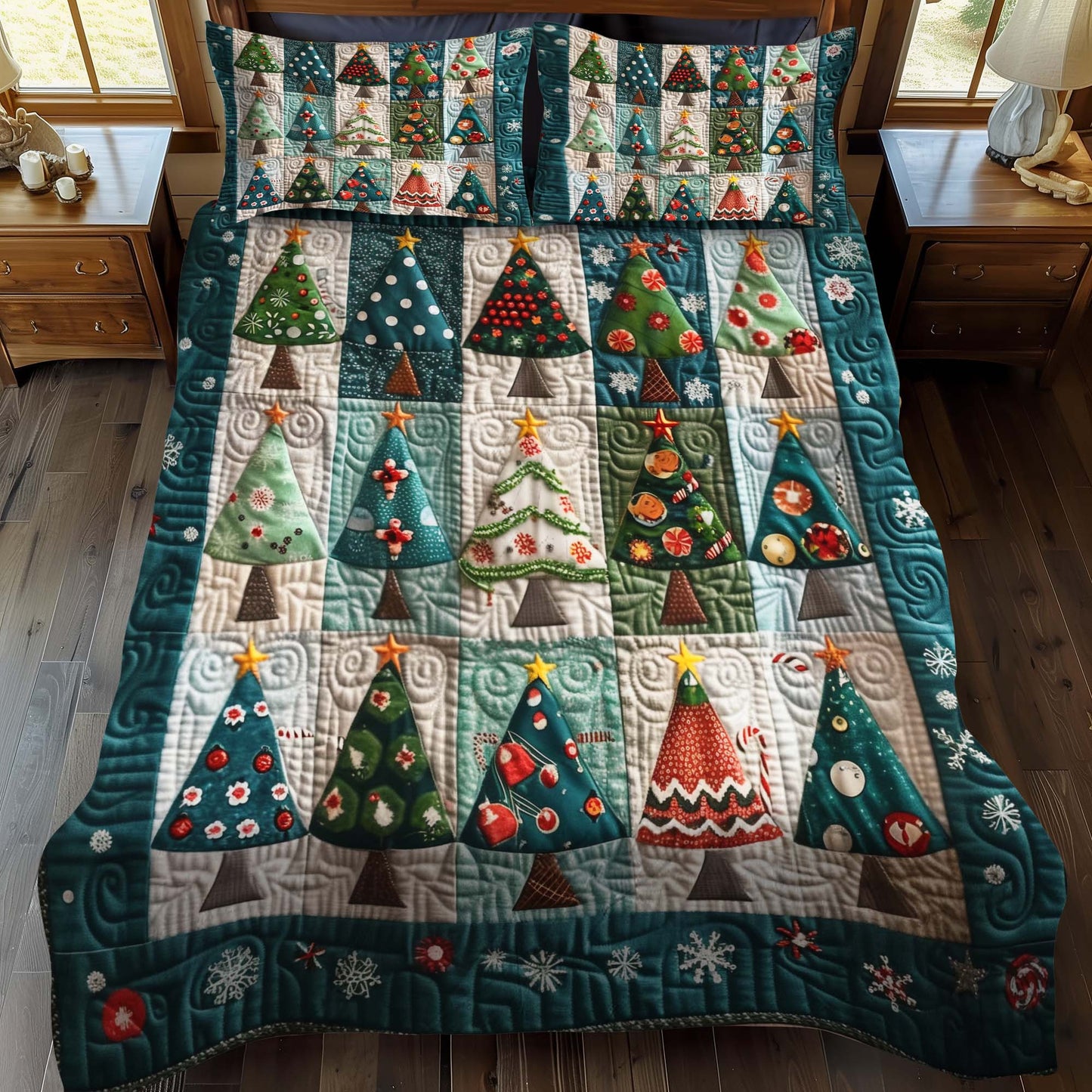 Whimsical Christmas Trees 3-Piece Quilted Bedding Set - Single (59" x 70")