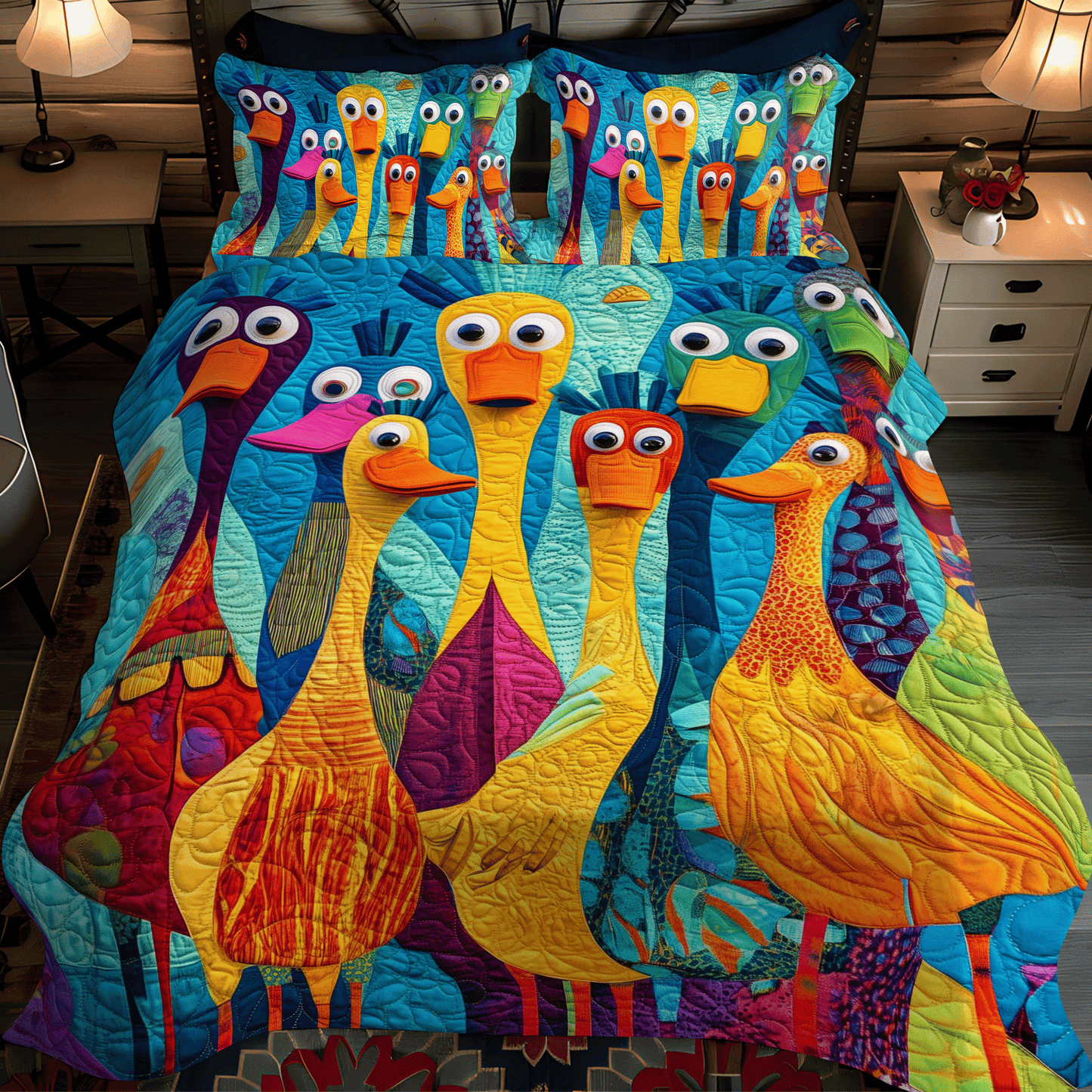 Whimsical Duck 3-Piece Quilted Bedding Set - Single (59" x 70")