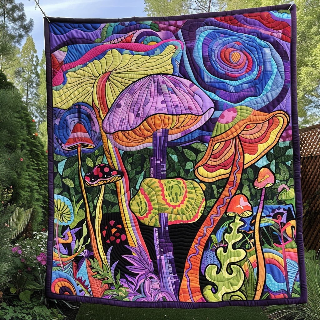 Whimsical Mushrooms Quilted Blanket - Throw (55" x 60")