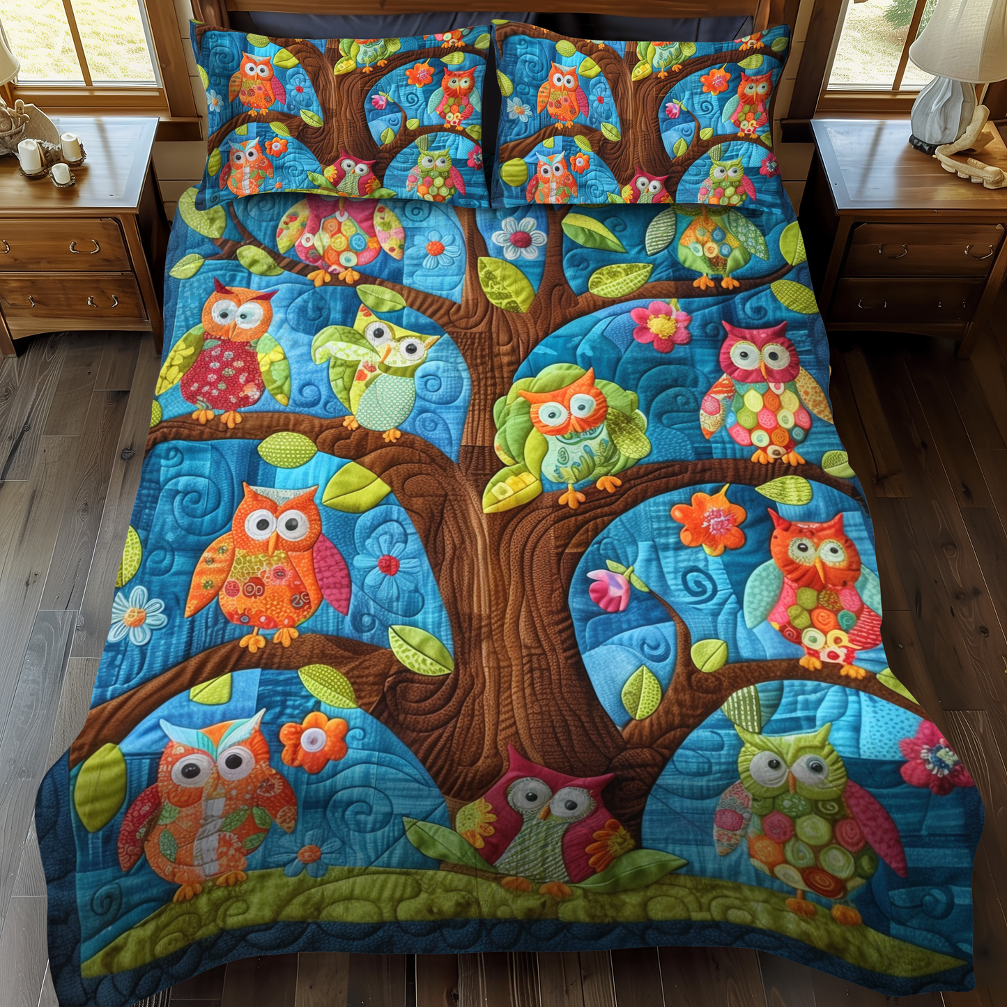 Whimsical Owls 3-Piece Quilted Bedding Set - Single (59" x 70")