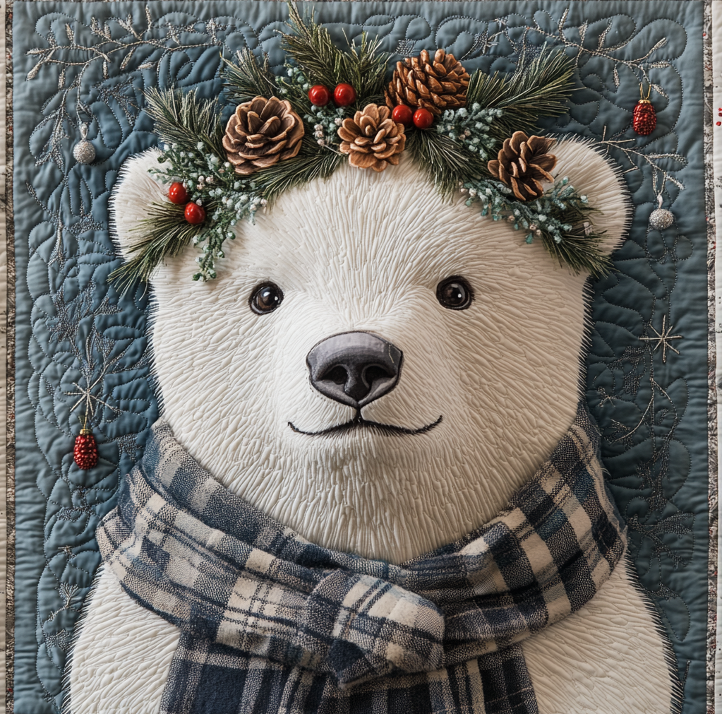Whimsical Polar Bear Quilted Blanket - Throw (55" x 60")
