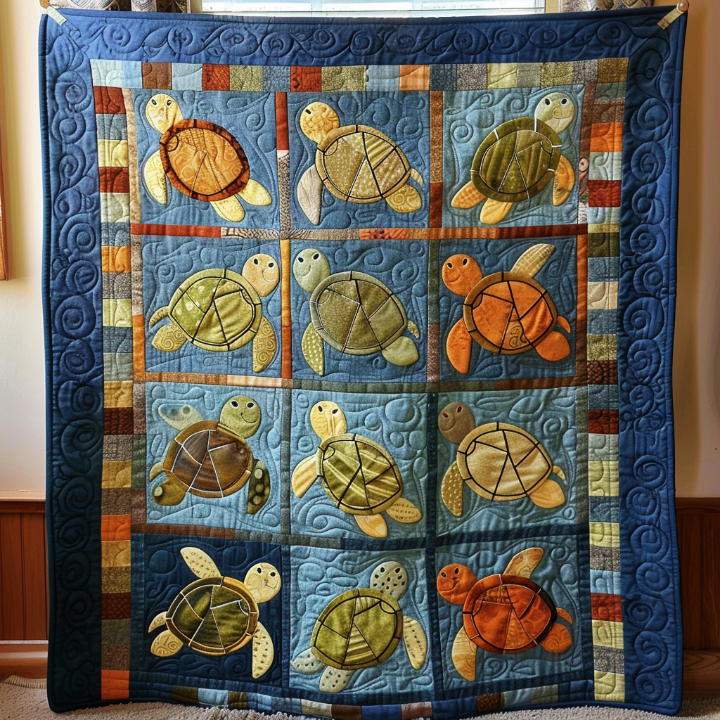 Whimsical Turtle Quilted Blanket - Throw (55" x 60")