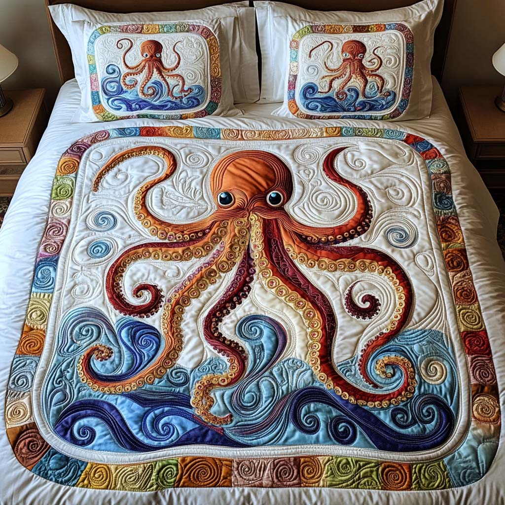 Whimsical Waves 3-Piece Quilted Bedding Set - Single (59" x 70")