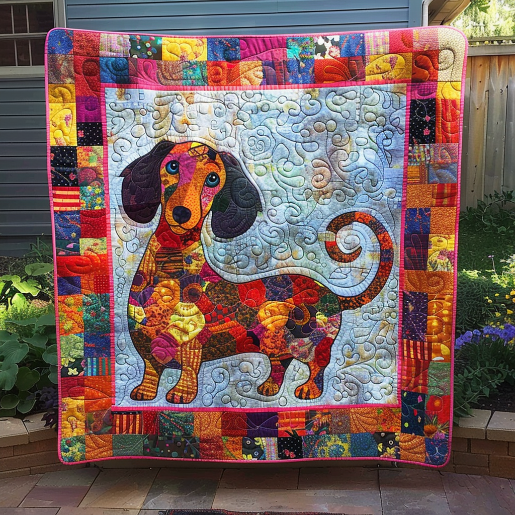 Whimsical Wiener Art Quilted Blanket - Throw (55" x 60")