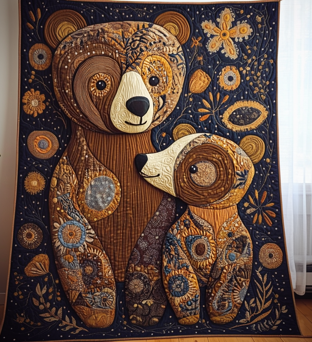 Whimsical Bear Family Quilted Blanket - Throw (55" x 60")