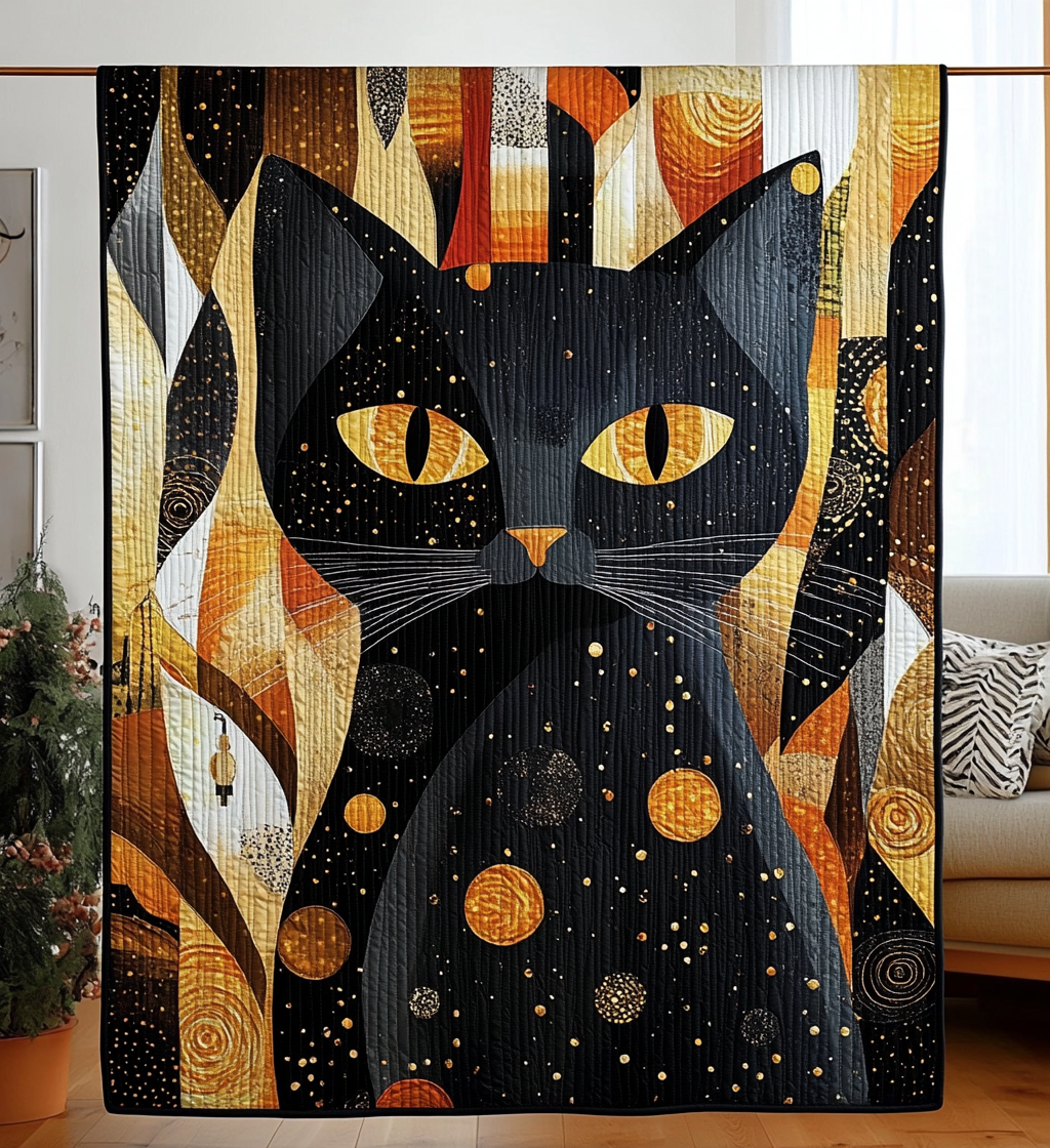 Whimsical Black Cat Quilted Blanket - Throw (55" x 60")