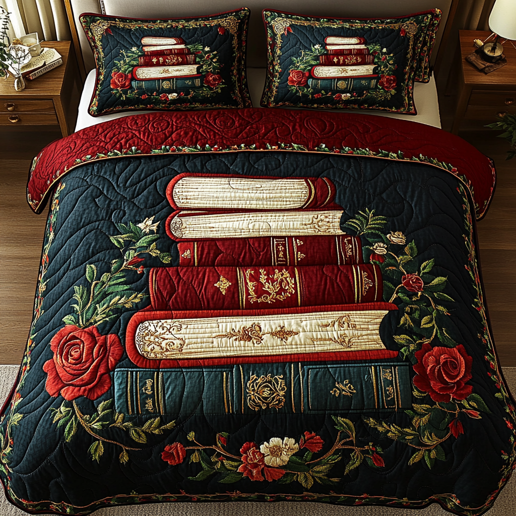 Whimsical Bookshelf 3-Piece Quilted Bedding Set - Single (59" x 70")