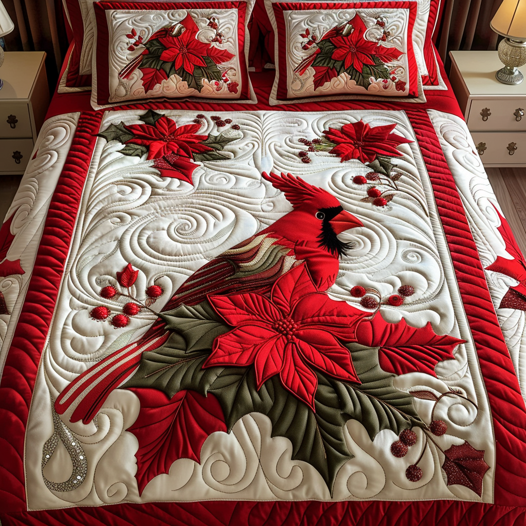 Whimsical Cardinal Quilted Bedding Set - Single (59" x 70")