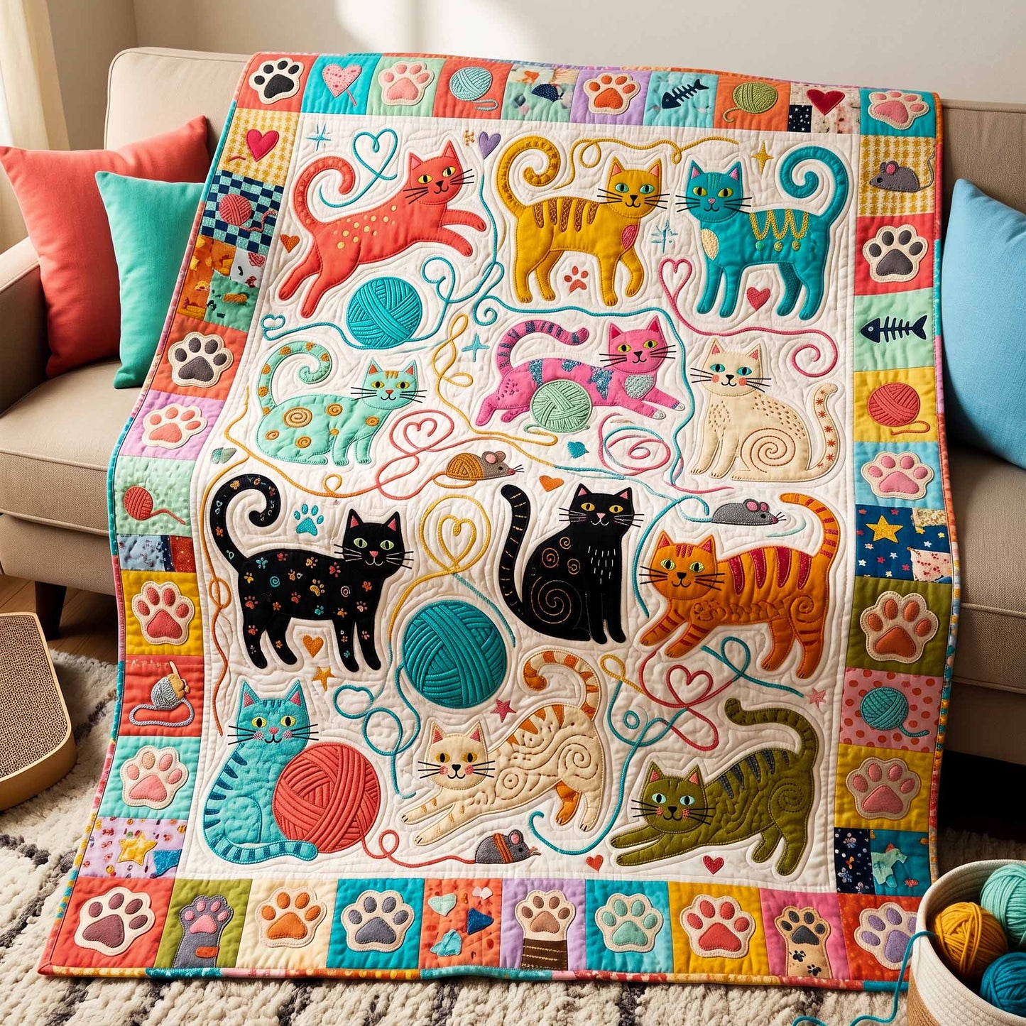 Whimsical Cat Garden Quilted Blanket - Baby (30" x 40") - Pack 1
