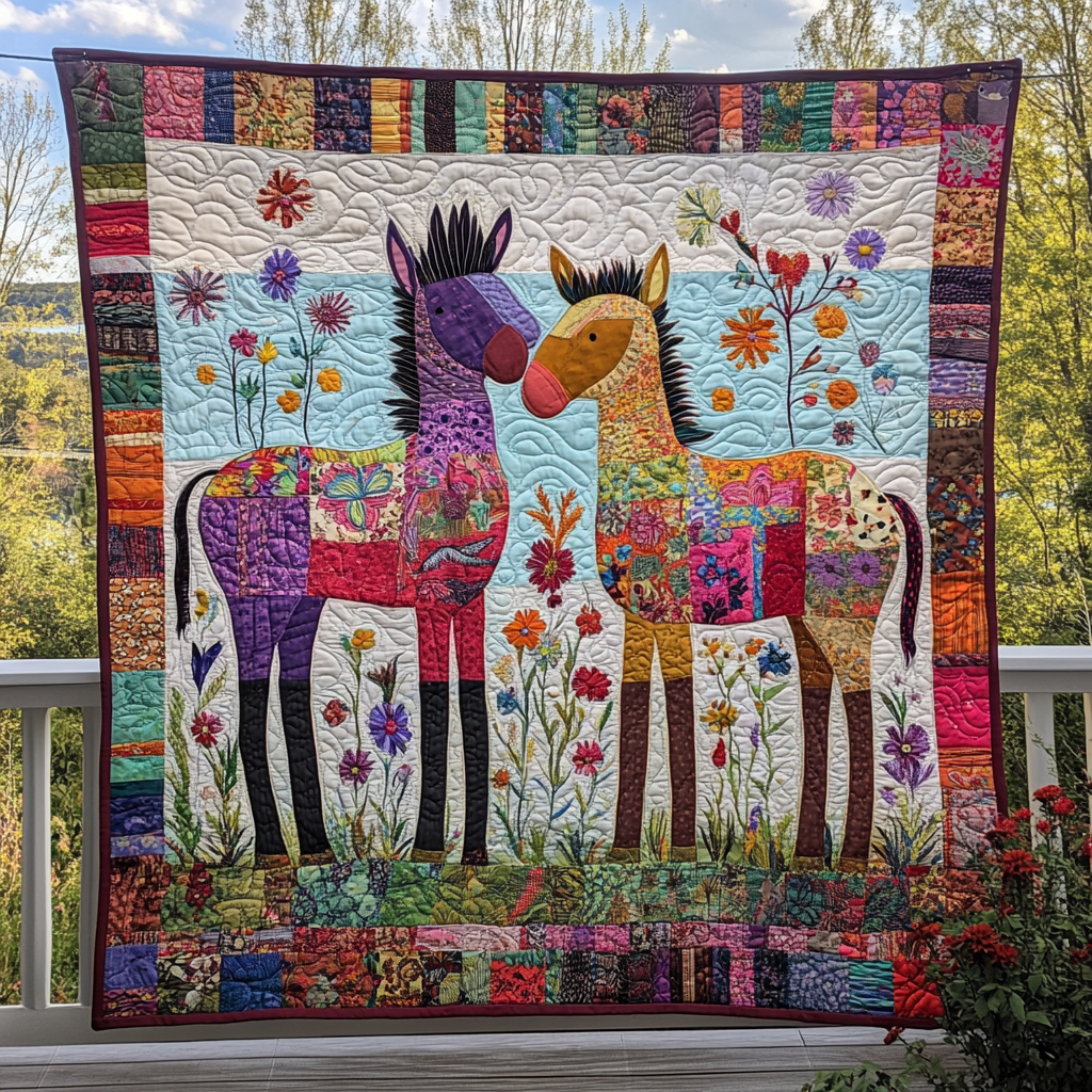 Whimsical Donkey Quilted Blanket - Throw (55" x 60")
