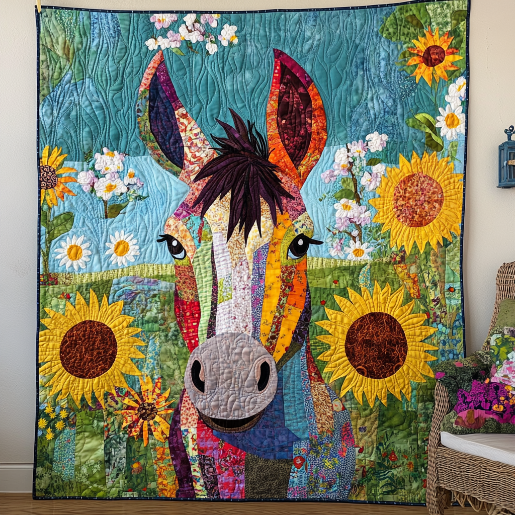 Whimsical Donkey Quilted Blanket - Throw (55" x 60")