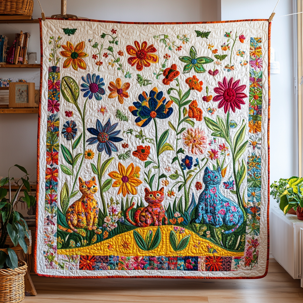 Whimsical Fantasy Cat Quilted Blanket - Throw (55" x 60")