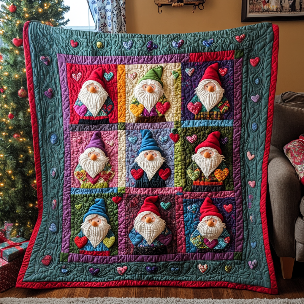 Whimsical Gnomes Quilted Blanket - Throw (55" x 60")